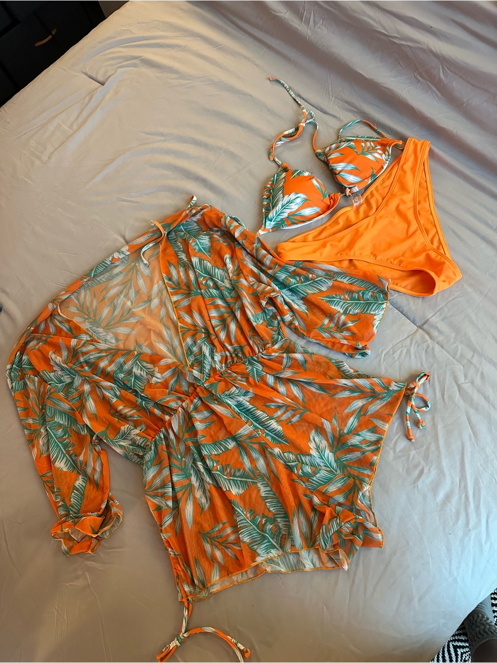 Orange Tropical Print Kids One-Piece Swim Set